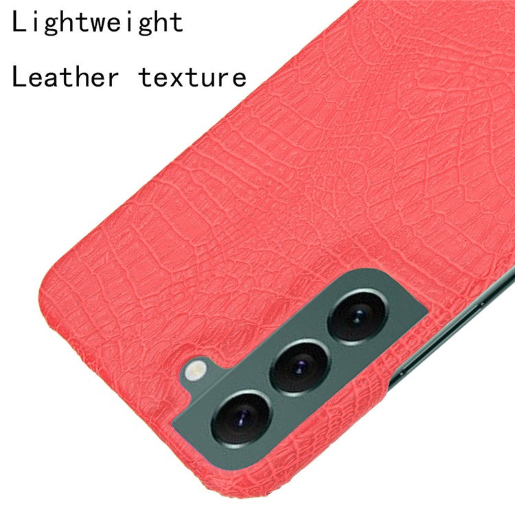 For Samsung Galaxy S22 5G Crocodile Texture PU Leather Coated PC Case Anti-scratch Protective Cover - Red
