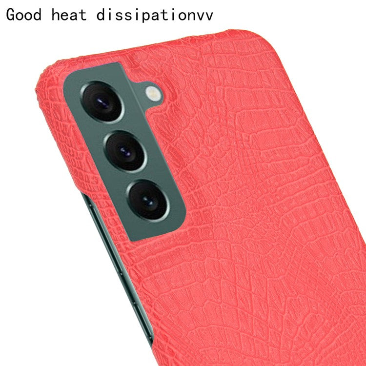 For Samsung Galaxy S22 5G Crocodile Texture PU Leather Coated PC Case Anti-scratch Protective Cover - Red