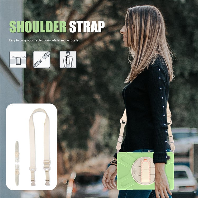 For Samsung Galaxy Tab A8 10.5 (2021) / A8 10.5 (2022) Rotary Kickstand PC + Silicone Tablet Case Hand Strap Protective Cover with Shoulder Strap - Matcha Green