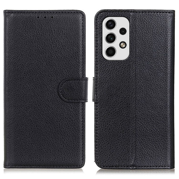 For Samsung Galaxy A23 4G / 5G Litchi Texture PU Leather Magnetic Clasp Stand Case Wallet Flip Phone Case - Black