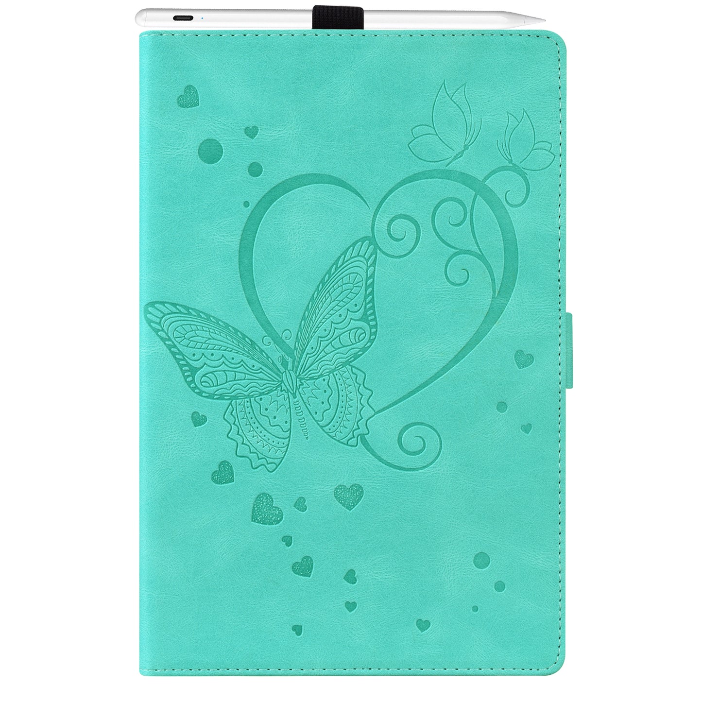 For Samsung Galaxy Tab S9 FE / S9 / S8 / S7 PU Leather Imprinted Butterfly Flip Tablet Case Card Slots Stand with Pen Holder - Cyan
