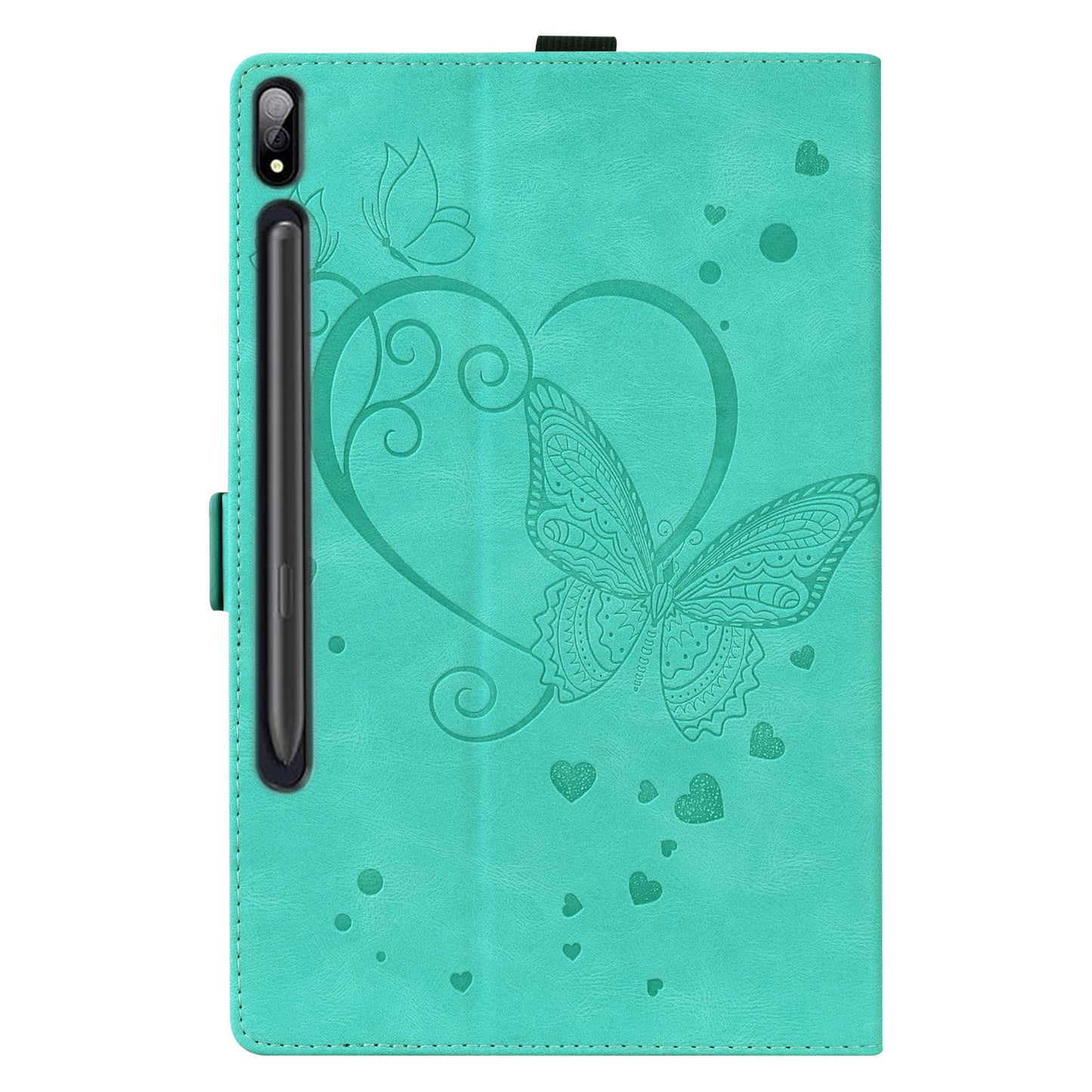 For Samsung Galaxy Tab S9 FE / S9 / S8 / S7 PU Leather Imprinted Butterfly Flip Tablet Case Card Slots Stand with Pen Holder - Cyan