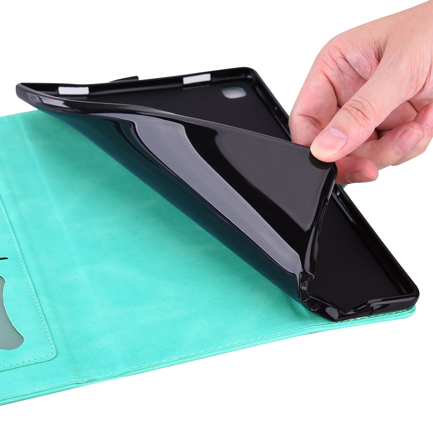 For Samsung Galaxy Tab S9 FE / S9 / S8 / S7 PU Leather Imprinted Butterfly Flip Tablet Case Card Slots Stand with Pen Holder - Cyan