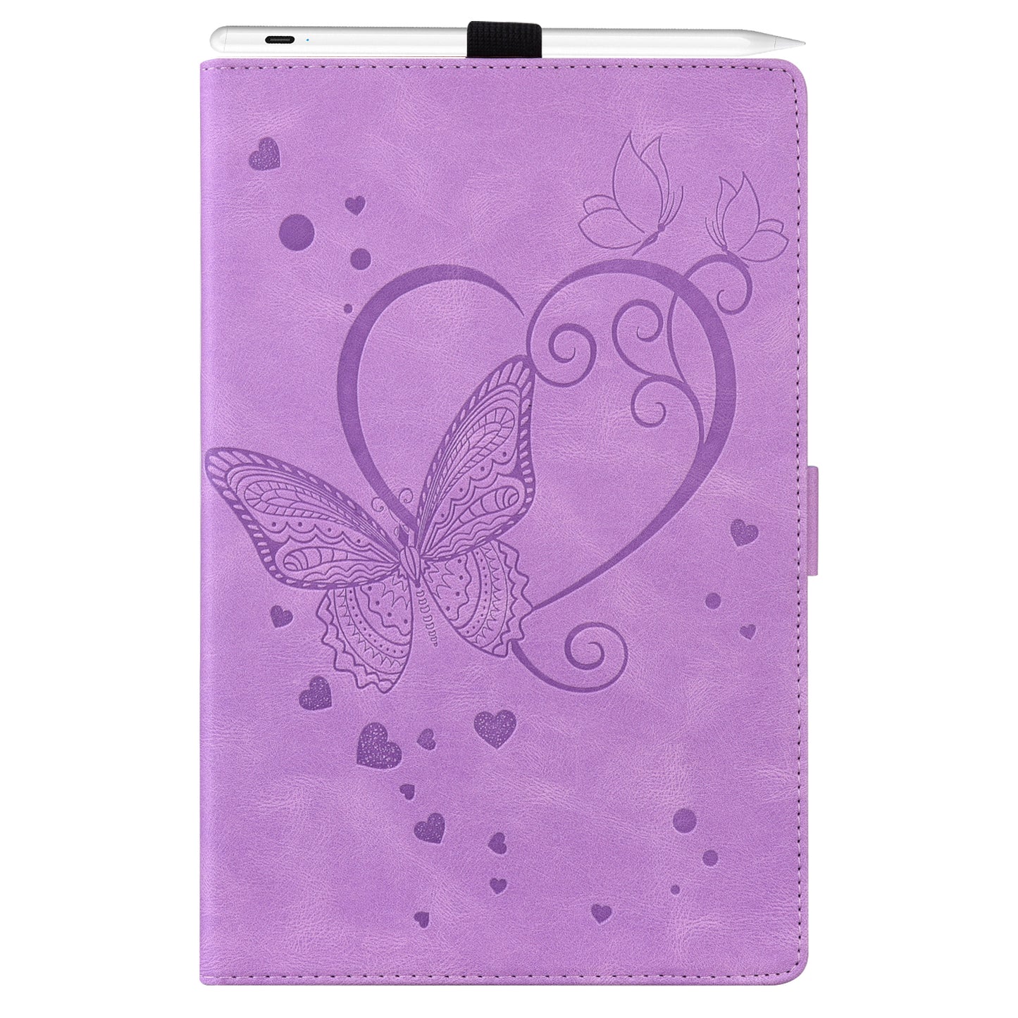For Samsung Galaxy Tab S9 FE / S9 / S8 / S7 PU Leather Imprinted Butterfly Flip Tablet Case Card Slots Stand with Pen Holder - Purple