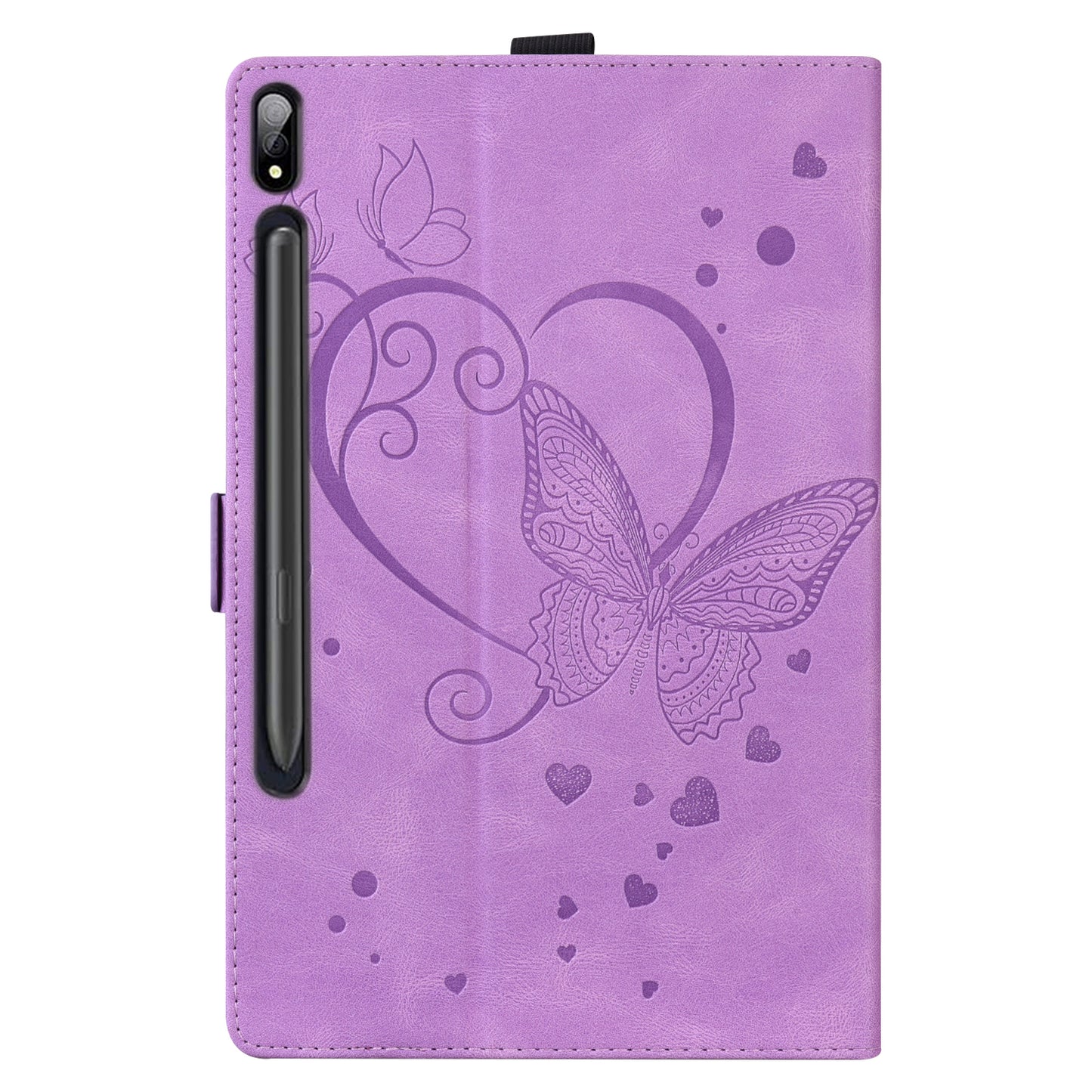 For Samsung Galaxy Tab S9 FE / S9 / S8 / S7 PU Leather Imprinted Butterfly Flip Tablet Case Card Slots Stand with Pen Holder - Purple