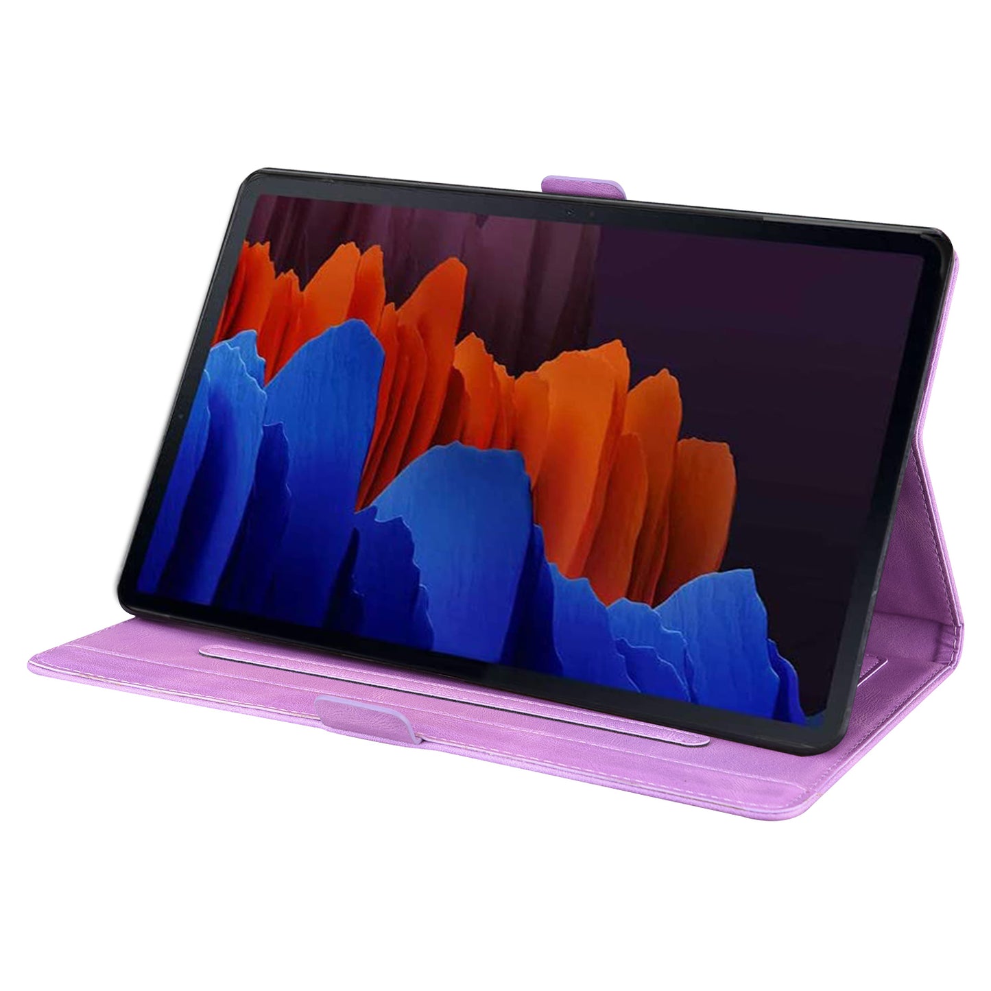 For Samsung Galaxy Tab S9 FE / S9 / S8 / S7 PU Leather Imprinted Butterfly Flip Tablet Case Card Slots Stand with Pen Holder - Purple