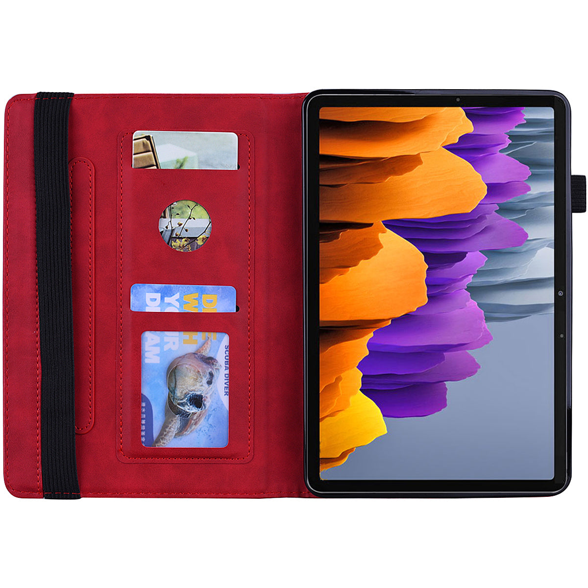 For Samsung Galaxy Tab S9 FE / S9 / S8 / S7 Flower Pattern Imprinting Leather Tablet Stand Cover Shell with Pen Holder Strap - Red
