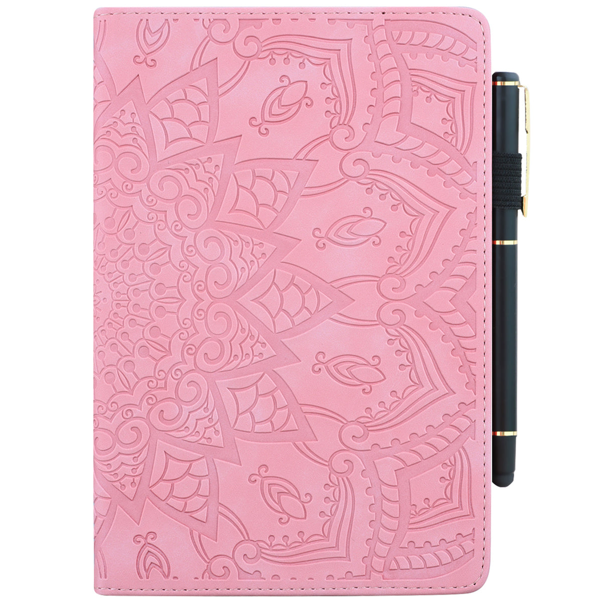 For Samsung Galaxy Tab S9 FE / S9 / S8 / S7 Flower Pattern Imprinting Leather Tablet Stand Cover Shell with Pen Holder Strap - Pink