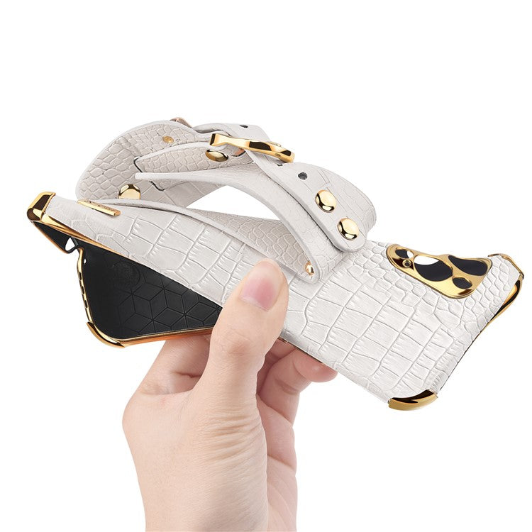For Samsung Galaxy S22 Ultra 5G Crocodile Texture 6D Electroplating Precise Cutout PU Leather Coated TPU Flexible Phone Case - White