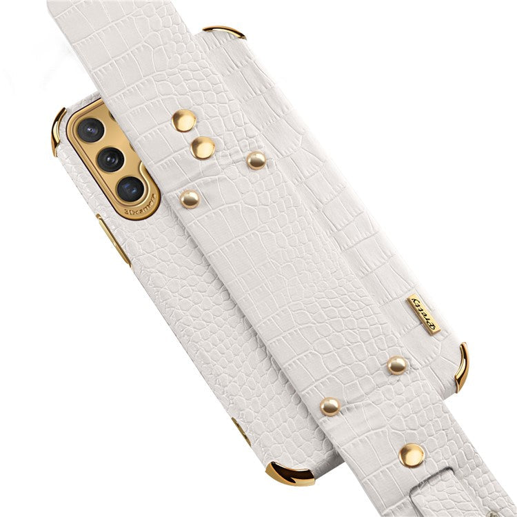 For Samsung Galaxy S22 Ultra 5G Crocodile Texture 6D Electroplating Precise Cutout PU Leather Coated TPU Flexible Phone Case - White