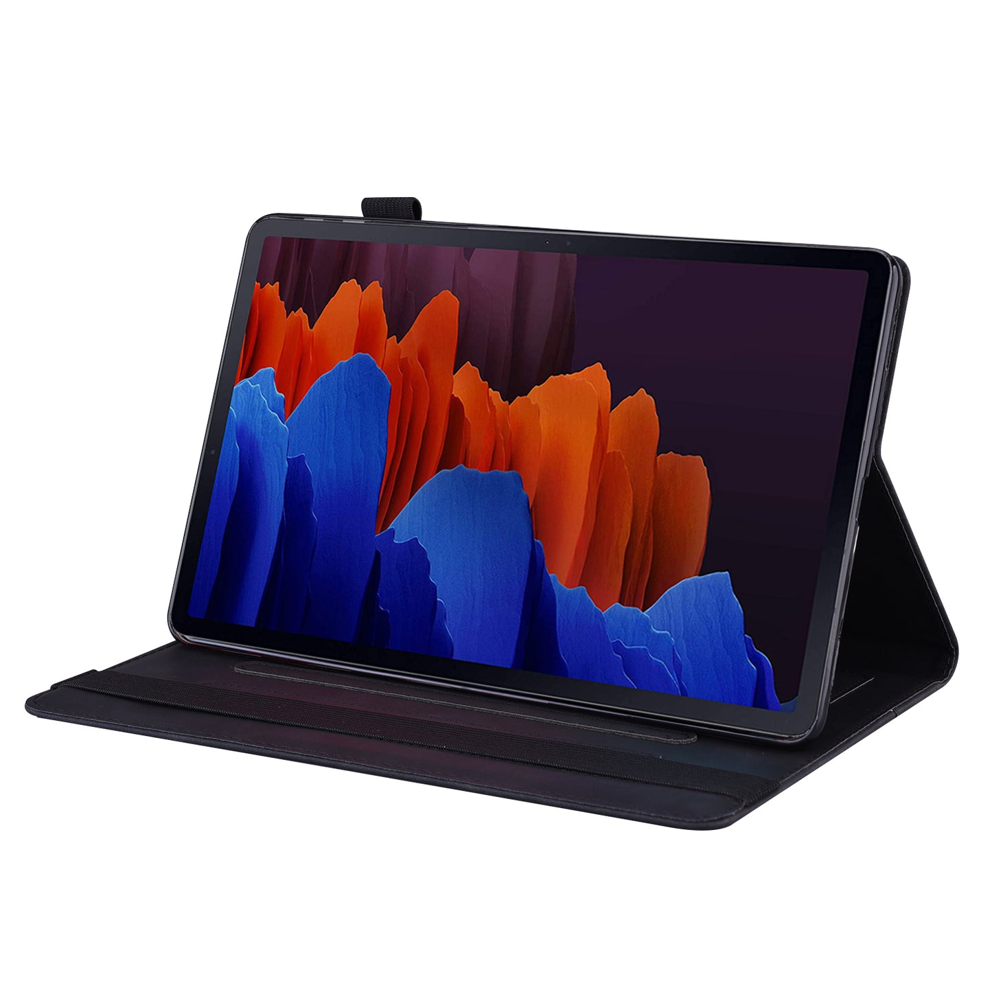 For Samsung Galaxy Tab S9 FE / S9 / S8 / S7 PU Leather Business Wallet Protective Case Stand Shockproof Cover with Pencil Holder - Black