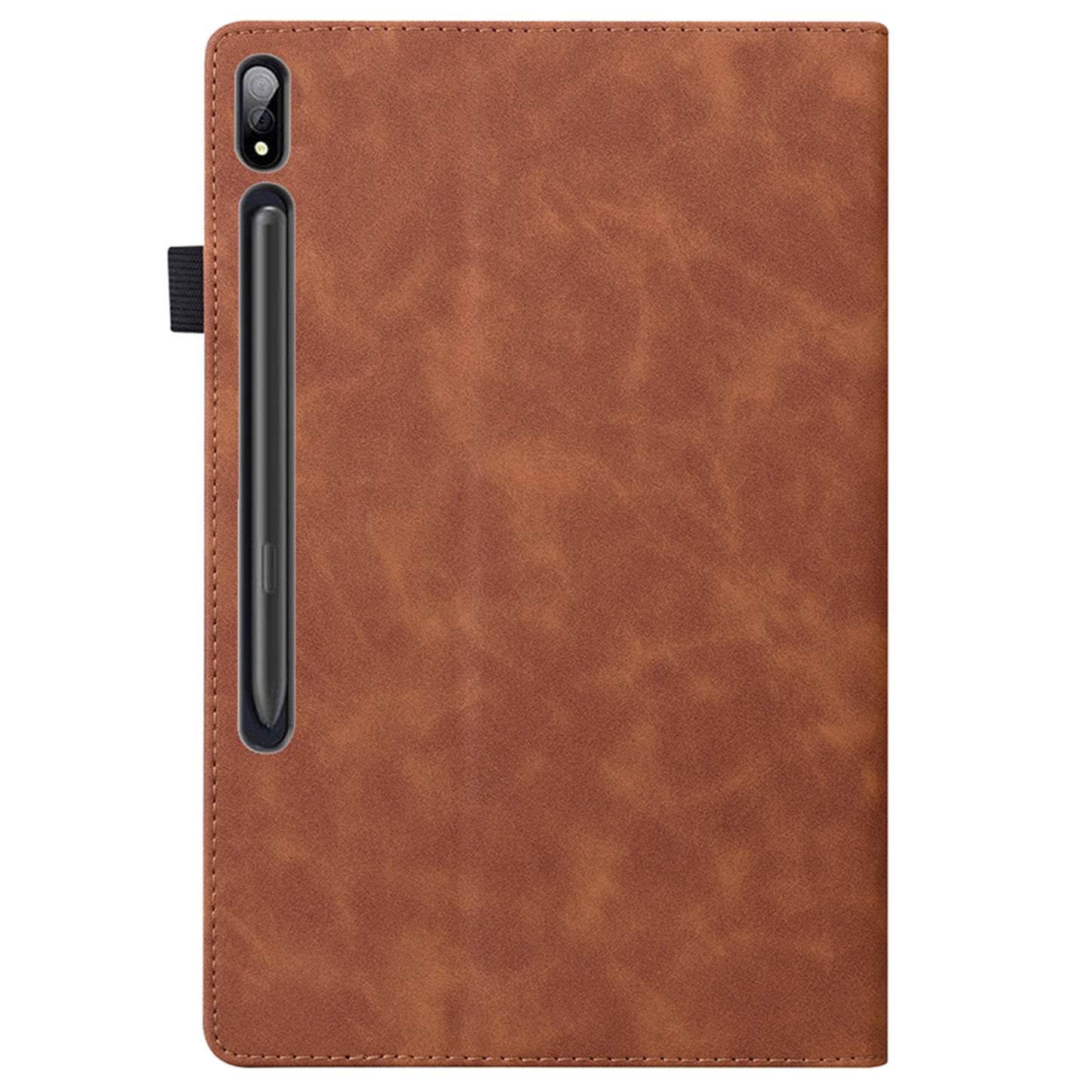For Samsung Galaxy Tab S9 FE / S9 / S8 / S7 PU Leather Business Wallet Protective Case Stand Shockproof Cover with Pencil Holder - Brown