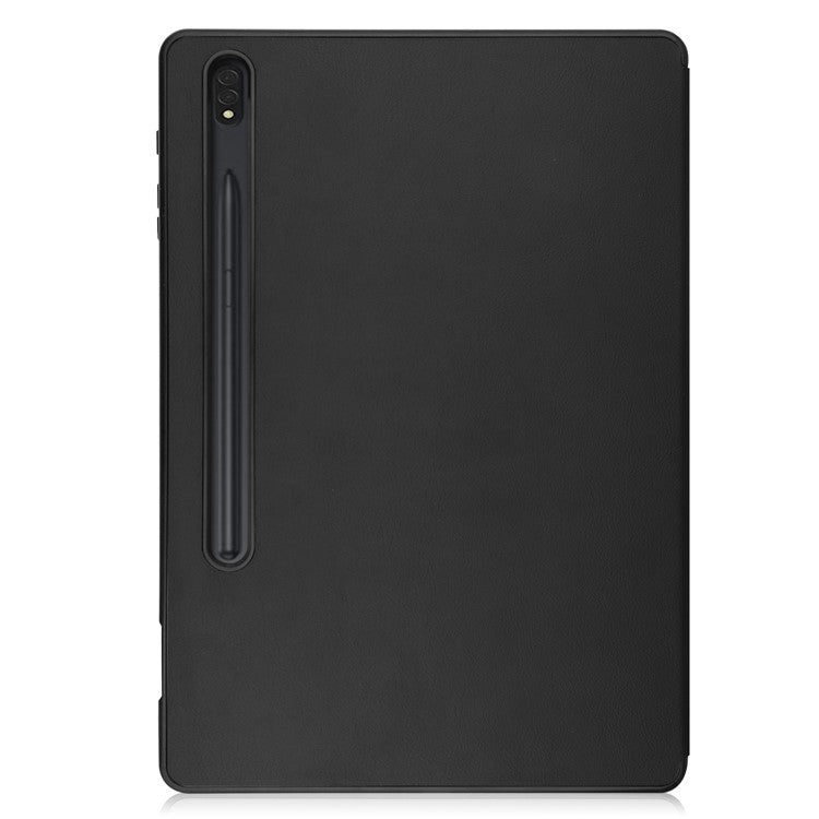 For Samsung Galaxy Tab S8+ Anti-scratch Shockproof TPU+PU Leather Trifold Stand Auto Sleep/Wake Design Tablet Cover with Pencil Holder - Black