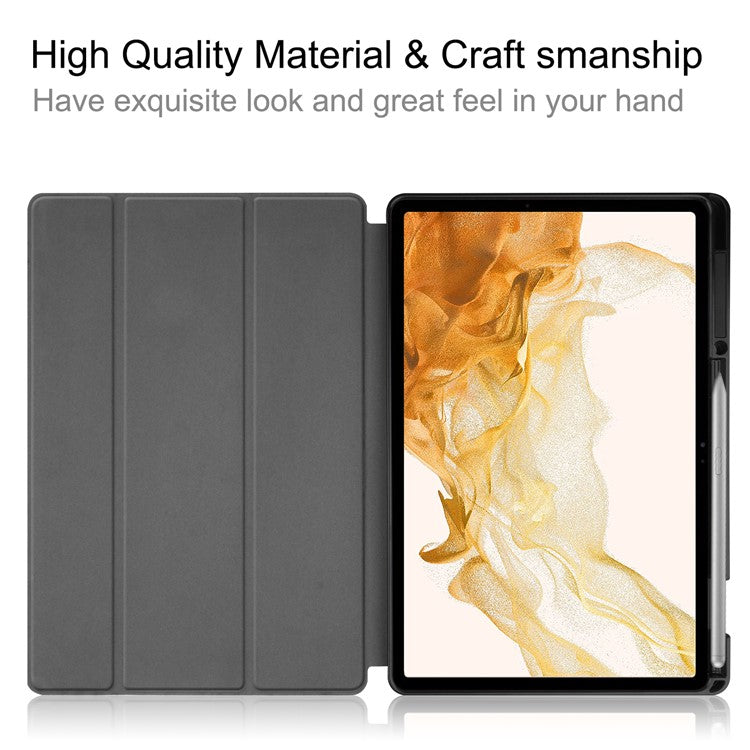 For Samsung Galaxy Tab S8+ Anti-scratch Shockproof TPU+PU Leather Trifold Stand Auto Sleep/Wake Design Tablet Cover with Pencil Holder - Black