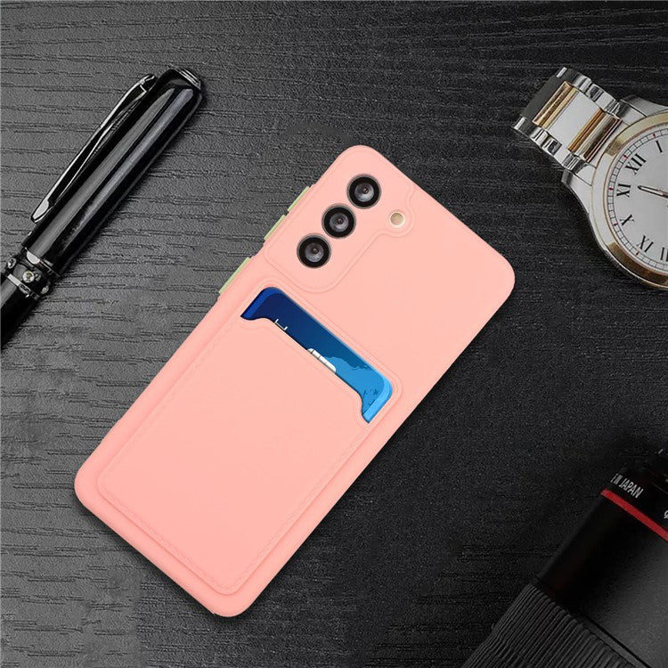 For Samsung Galaxy S22+ 5G Card Holder Slot Flexible TPU Soft Skin Protective Phone Case Cover - Pink