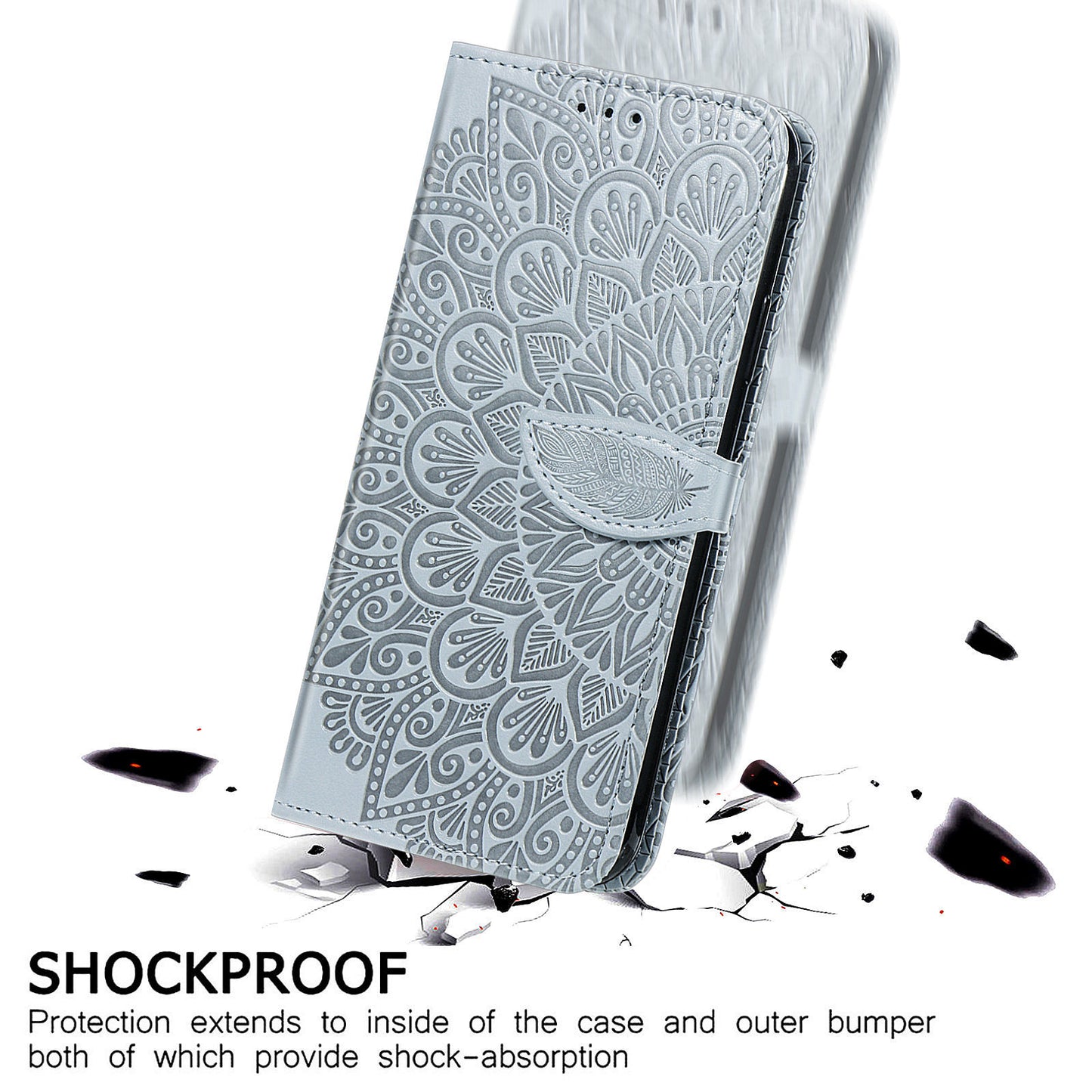 For Samsung Galaxy S20 Ultra Flip Phone Case Imprinted Dream Wings Pattern TPU+PU Leather Folio Stand Function Wallet Phone Cover with Strap - Grey
