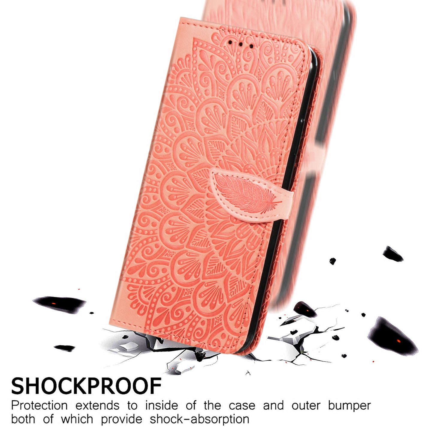 For Samsung Galaxy S20 4G/5G Smartphone Case Bag Stand Design Imprinted Dream Wings Pattern TPU+PU Leather Wallet Flip Cover with Strap - Orange