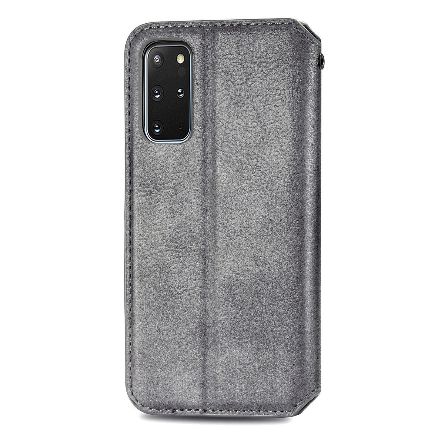 Auto-Absorbed PU Leather Case for Samsung Galaxy S20 Plus/S20 Plus 5G, Rhombus Imprinting Wallet Stand Design Phone Accessory - Grey