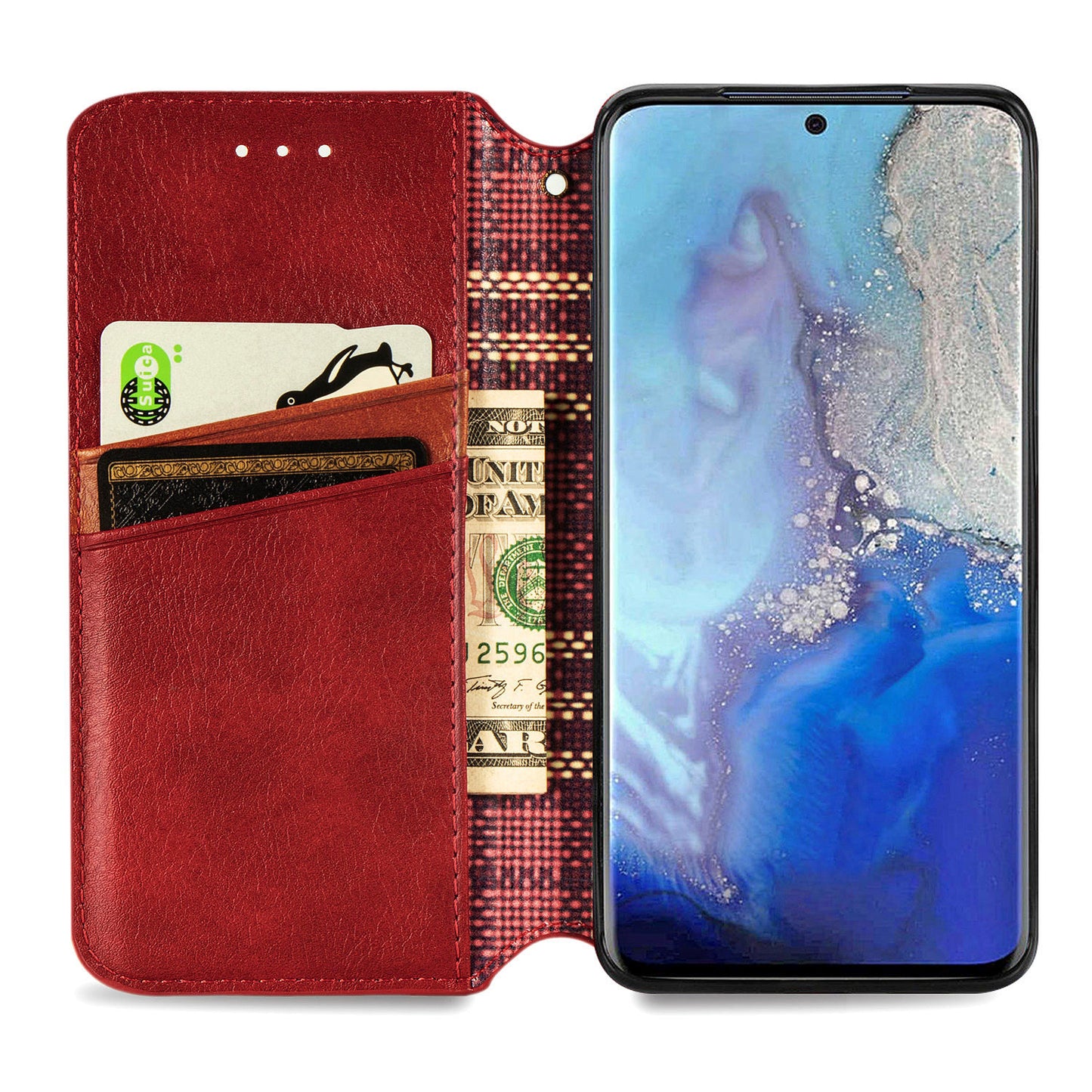 Auto-Absorbed PU Leather Case for Samsung Galaxy S20 Plus/S20 Plus 5G, Rhombus Imprinting Wallet Stand Design Phone Accessory - Red