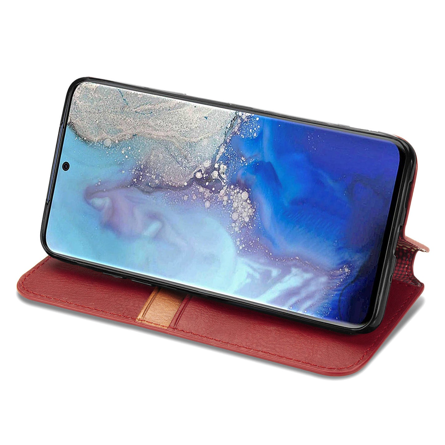 Auto-Absorbed PU Leather Case for Samsung Galaxy S20 Plus/S20 Plus 5G, Rhombus Imprinting Wallet Stand Design Phone Accessory - Red