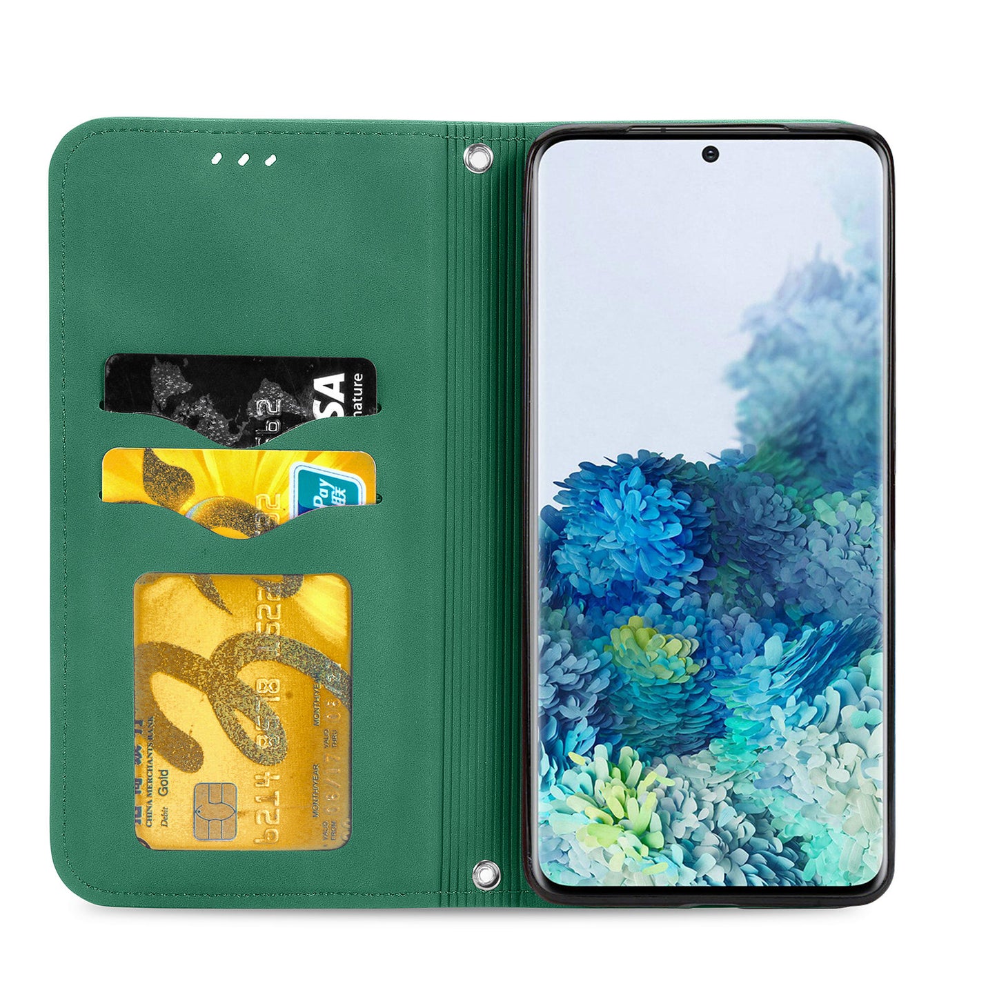 For Samsung Galaxy S20 Plus / S20 Plus 5G PU Leather + TPU Well-protected Retro Skin-touch Feeling Case Card Slots Stand Magnetic Absorption Shell - Green