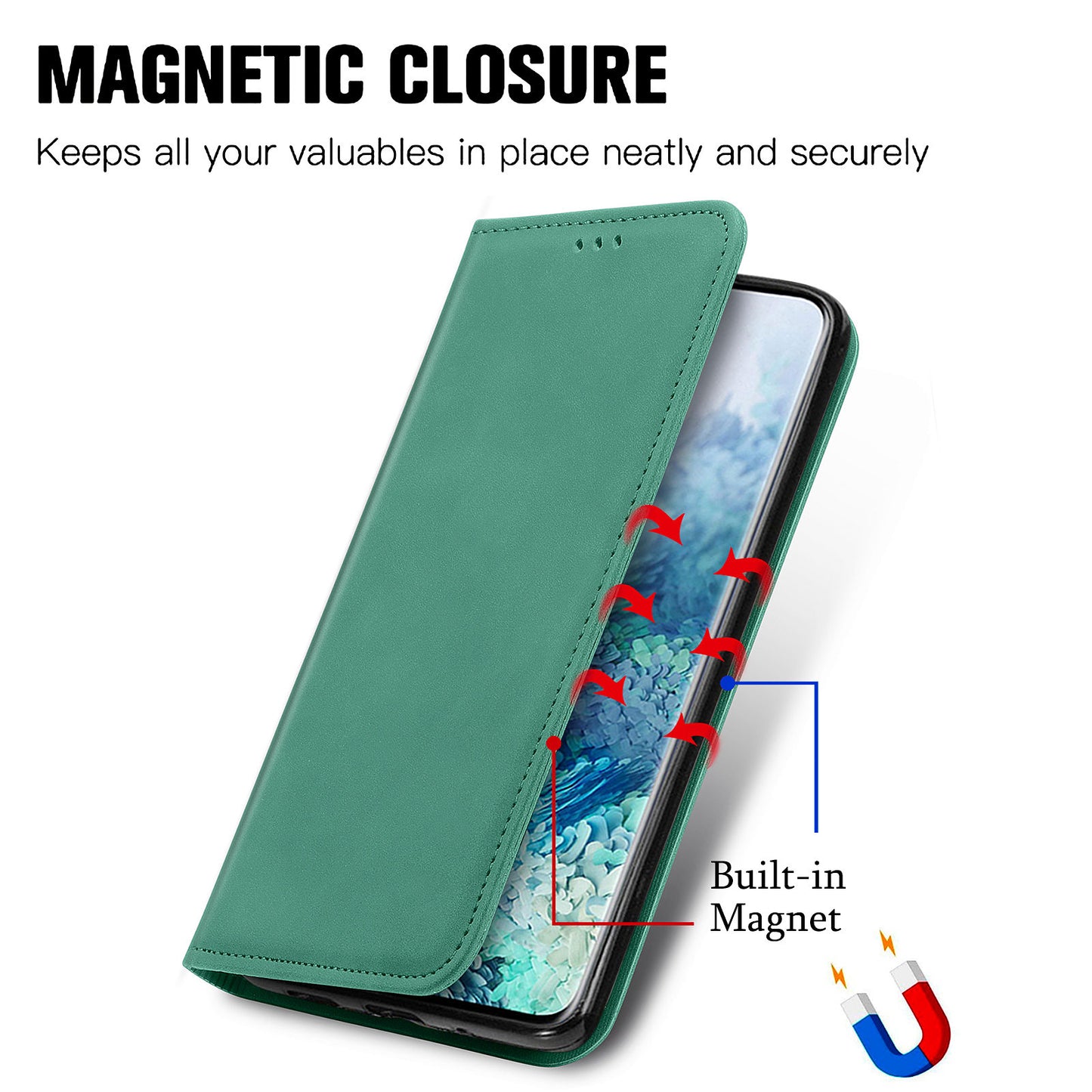 For Samsung Galaxy S20 Plus / S20 Plus 5G PU Leather + TPU Well-protected Retro Skin-touch Feeling Case Card Slots Stand Magnetic Absorption Shell - Green