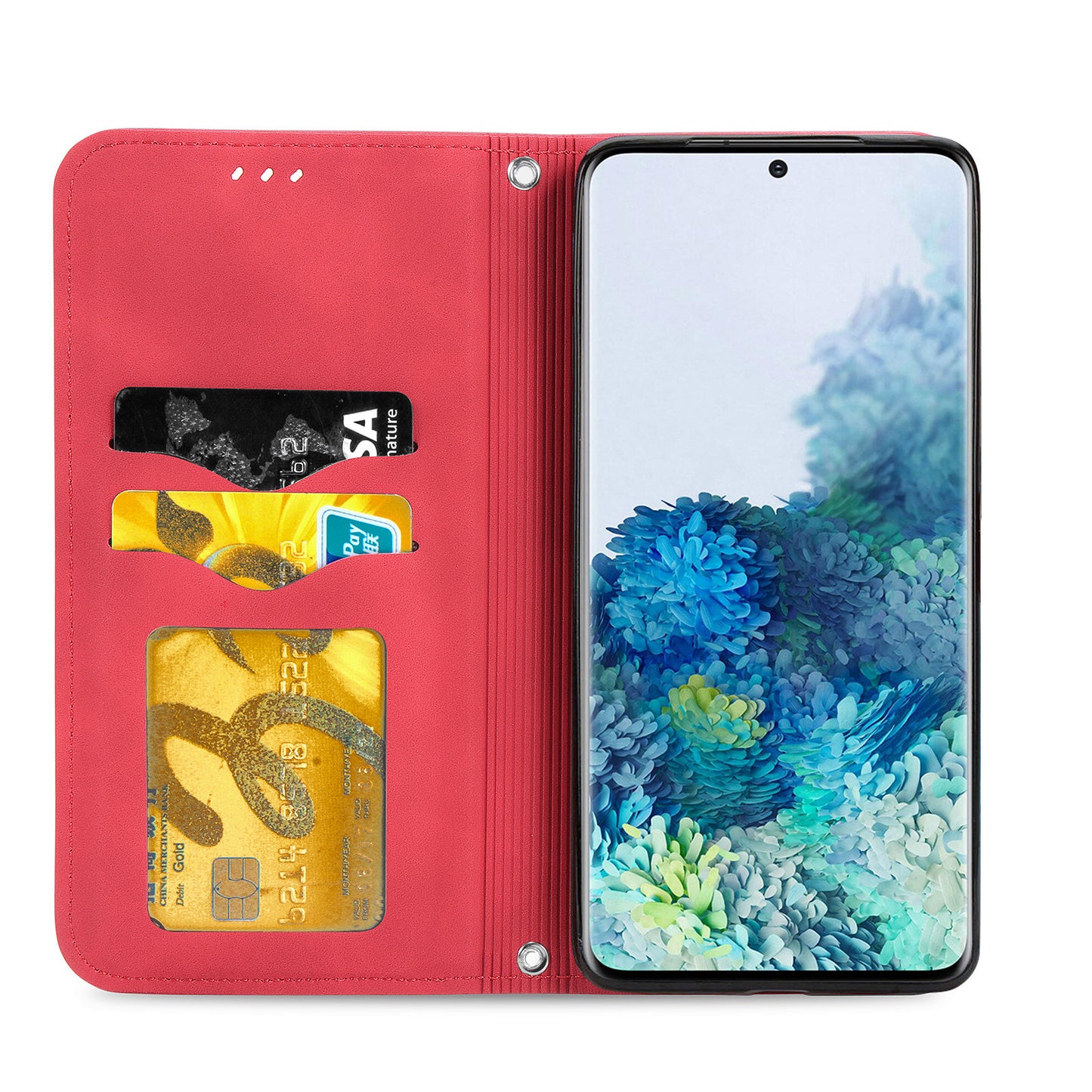 For Samsung Galaxy S20 Plus / S20 Plus 5G PU Leather + TPU Well-protected Retro Skin-touch Feeling Case Card Slots Stand Magnetic Absorption Shell - Red