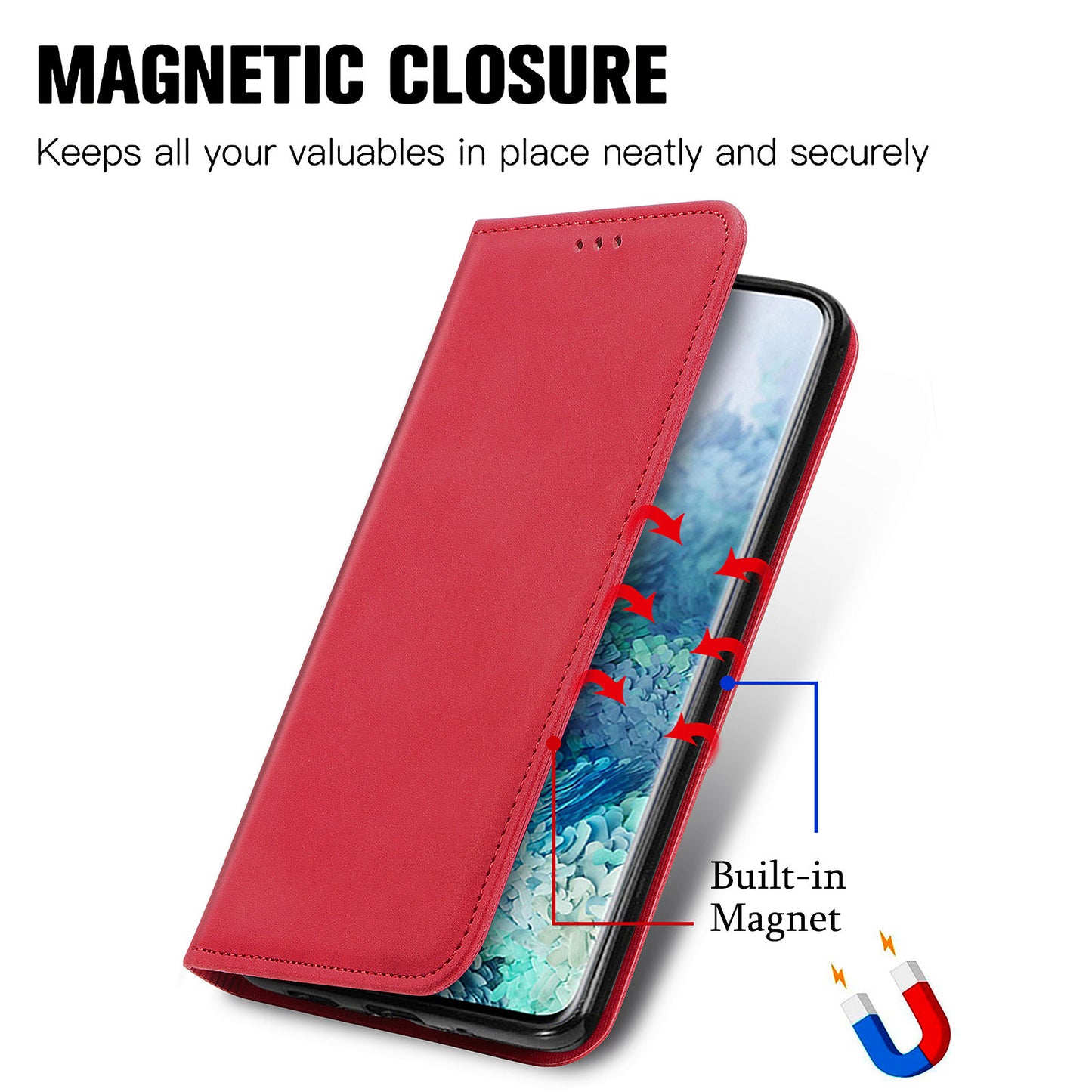 For Samsung Galaxy S20 Plus / S20 Plus 5G PU Leather + TPU Well-protected Retro Skin-touch Feeling Case Card Slots Stand Magnetic Absorption Shell - Red