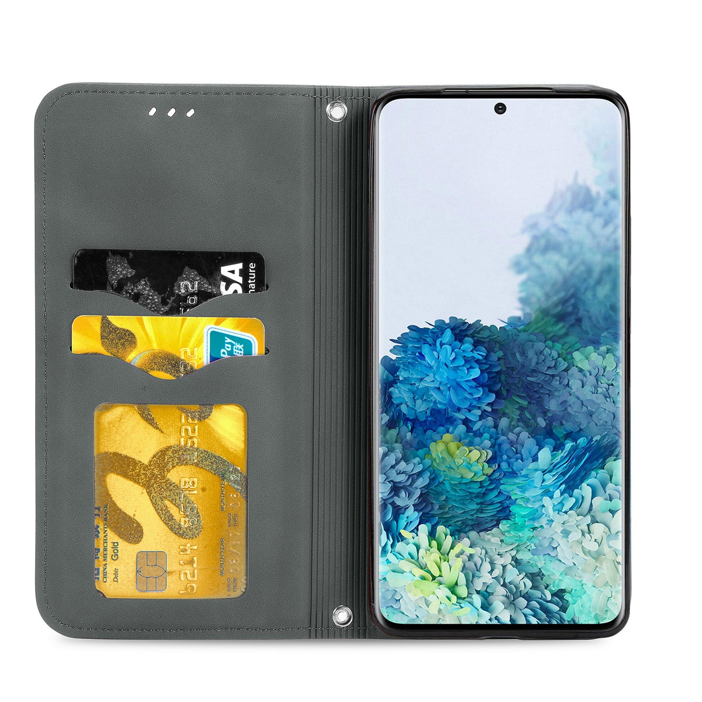 For Samsung Galaxy S20 Plus / S20 Plus 5G PU Leather + TPU Well-protected Retro Skin-touch Feeling Case Card Slots Stand Magnetic Absorption Shell - Grey