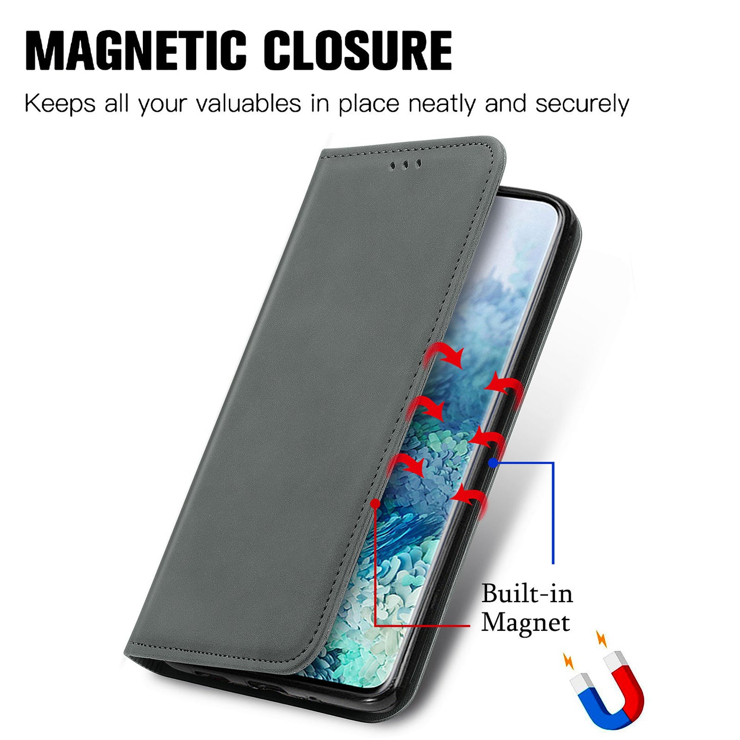 For Samsung Galaxy S20 Plus / S20 Plus 5G PU Leather + TPU Well-protected Retro Skin-touch Feeling Case Card Slots Stand Magnetic Absorption Shell - Grey