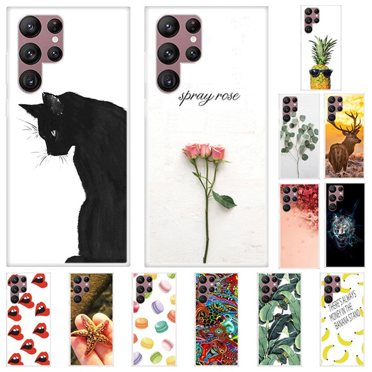 For Samsung Galaxy S22 Ultra 5G Shockproof Phone Case Pattern Printed Soft TPU Phone Protective Cover - Wolf