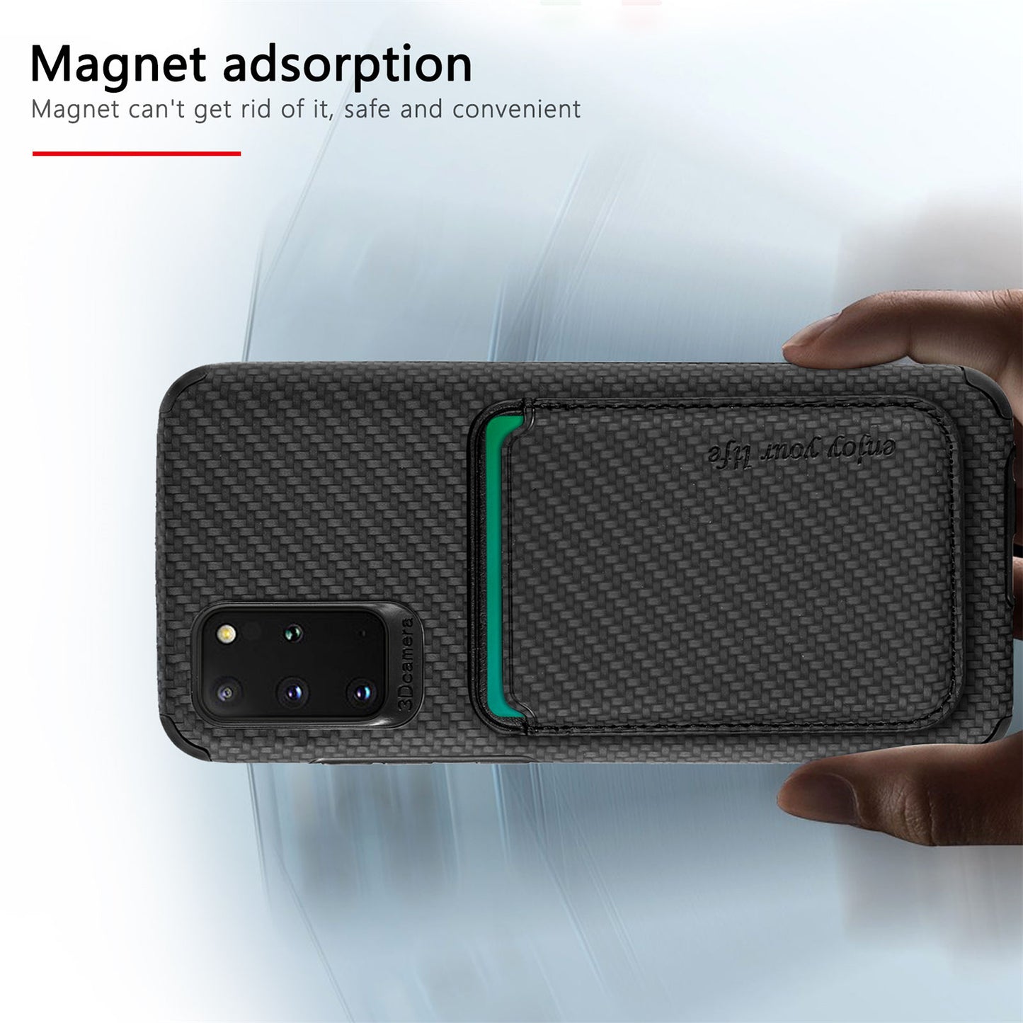 For Samsung Galaxy S20 Plus/Plus 5G PU Leather Coated TPU + PVC Phone Case Detachable Card Holder Carbon Fiber Texture Anti-fingerprint Case Cover - Black