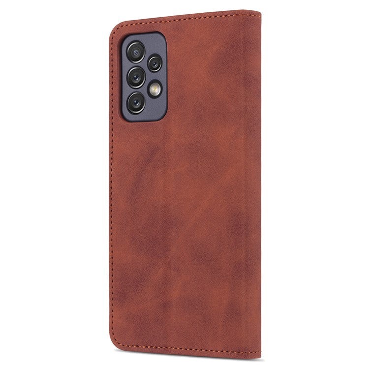 AZNS PU Leather Wallet Mobile Phone Case for Samsung Galaxy A73 5G Hands-free Supporting Stand Phone Cover Shell - Brown