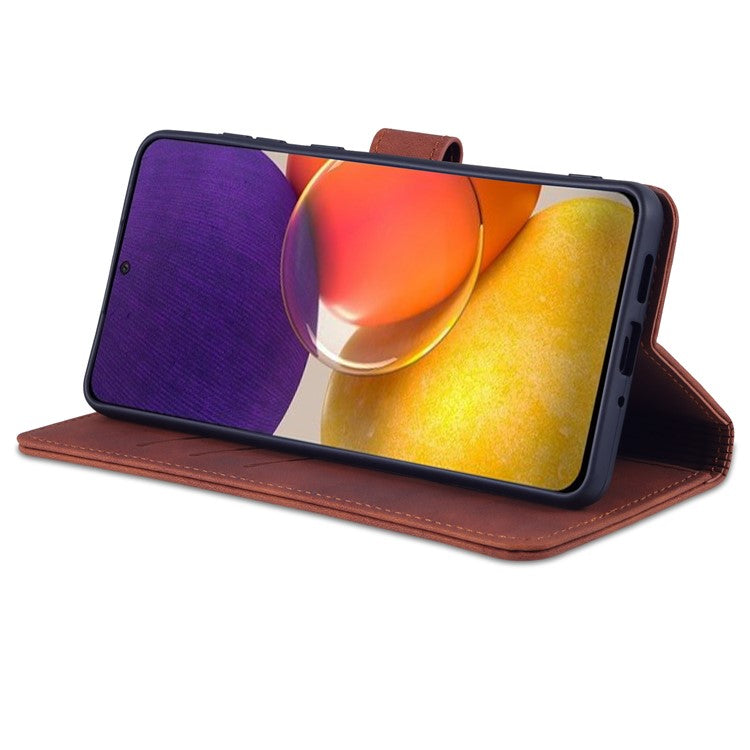 AZNS PU Leather Wallet Mobile Phone Case for Samsung Galaxy A73 5G Hands-free Supporting Stand Phone Cover Shell - Brown