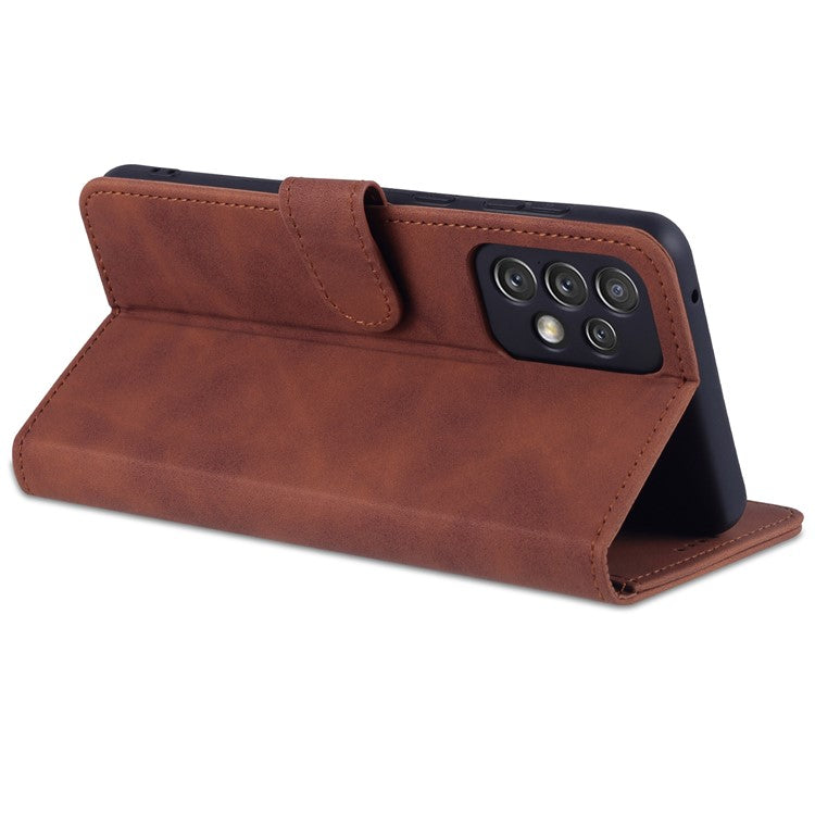 AZNS PU Leather Wallet Mobile Phone Case for Samsung Galaxy A73 5G Hands-free Supporting Stand Phone Cover Shell - Brown
