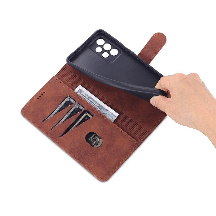 AZNS PU Leather Wallet Mobile Phone Case for Samsung Galaxy A73 5G Hands-free Supporting Stand Phone Cover Shell - Brown