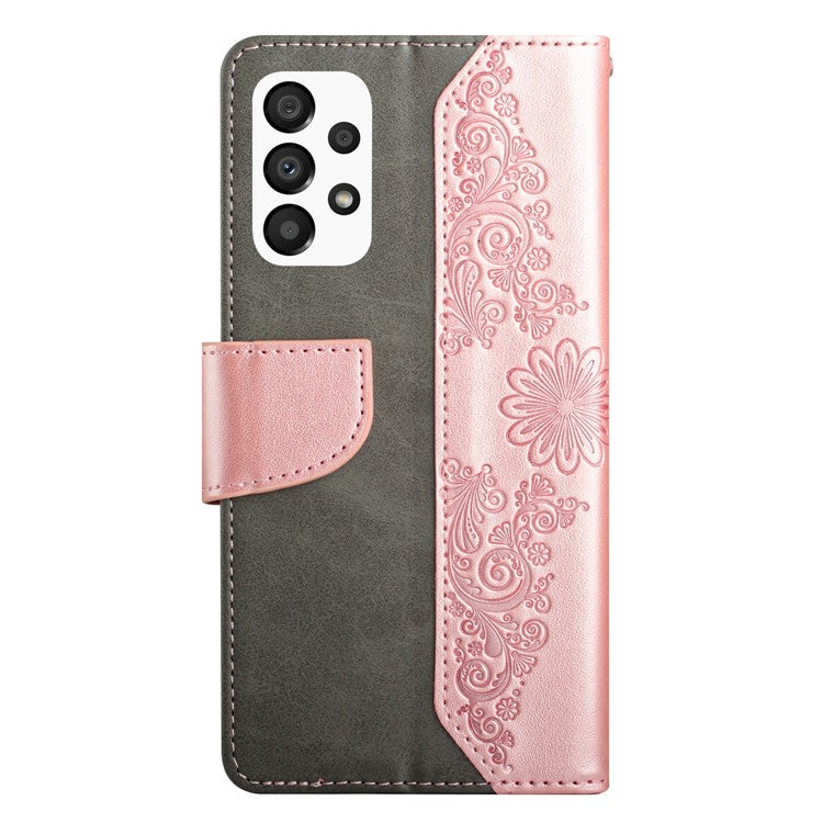 Wallet Phone Case for Samsung Galaxy A33 5G Butterfly Flower Imprinted PU Leather Cover Scratch Resistant Phone Protector with Stand - Rose Gold