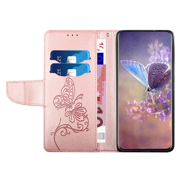 Wallet Phone Case for Samsung Galaxy A33 5G Butterfly Flower Imprinted PU Leather Cover Scratch Resistant Phone Protector with Stand - Rose Gold