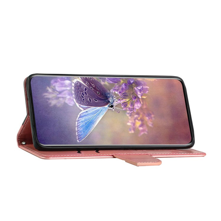 Wallet Phone Case for Samsung Galaxy A33 5G Butterfly Flower Imprinted PU Leather Cover Scratch Resistant Phone Protector with Stand - Rose Gold