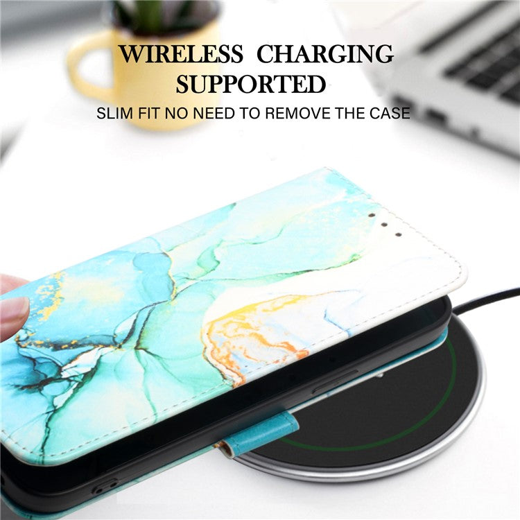 YB Pattern Printing Leather Series-5 for Samsung Galaxy A33 5G Marble Pattern Phone Case with Wallet Stand - Green LS003