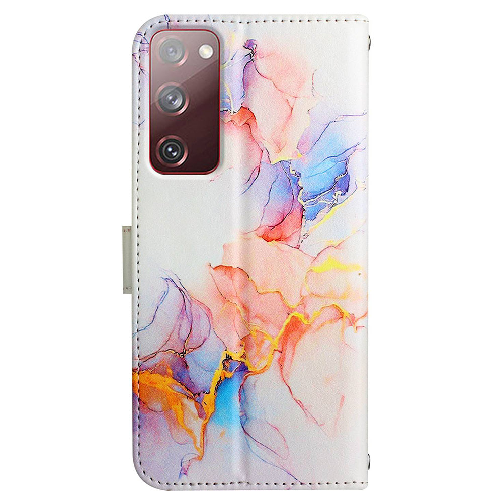 YB Pattern Printing Leather Series-5 for Samsung Galaxy S20 FE 2022/S20 FE 4G/S20 FE 5G/S20 Lite/S20 Fan Edition/S20 Fan Edition 5G Marble Pattern Leather Case Wallet Stand Phone Shell - Milky Way Marble White LS004