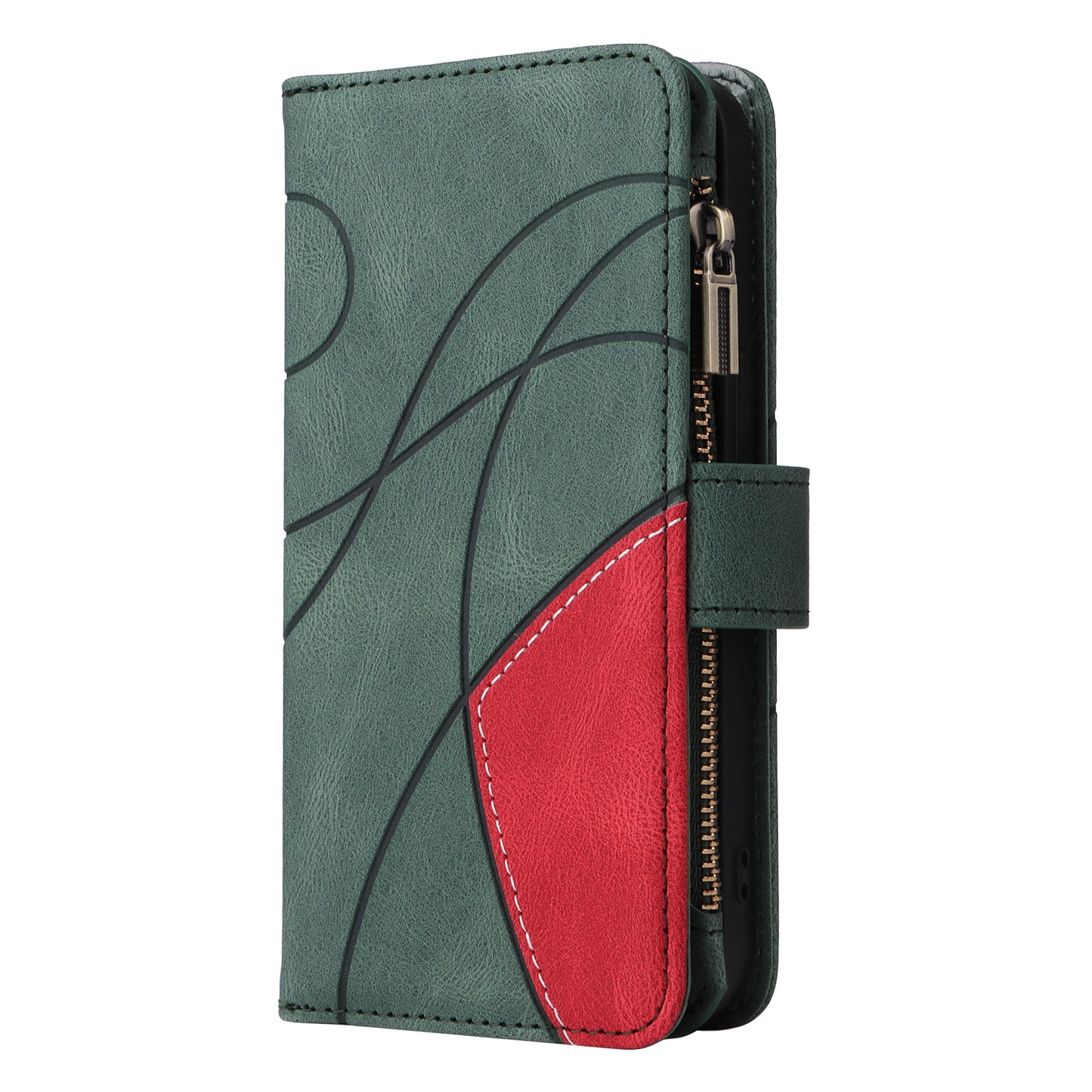 KT Multi-function Series-5 for Samsung Galaxy S20 Ultra 5G Bi-color Splicing Leather Wallet Phone Cover Multiple Card Slots Zipper Pocket Protective Case - Green