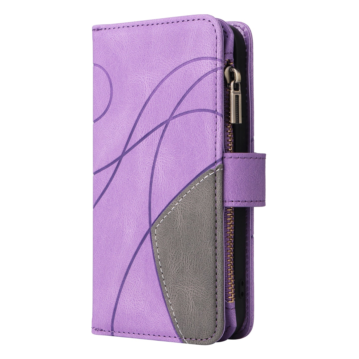 For Samsung Galaxy S20 Plus 4G/5G KT Multi-function Series-5 Bi-color Splicing PU Leather Cellphone Case Multiple Card Slots Protective Cover with Zipper Pocket - Light Purple