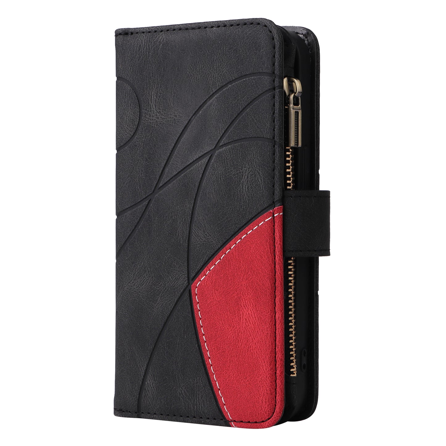 KT Multi-function Series-5 For Samsung Galaxy S20 4G/5G Wallet Phone Covering Imprinted Curved Line Pattern Bi-color PU Leather Coated TPU Phone Shell Case - Black