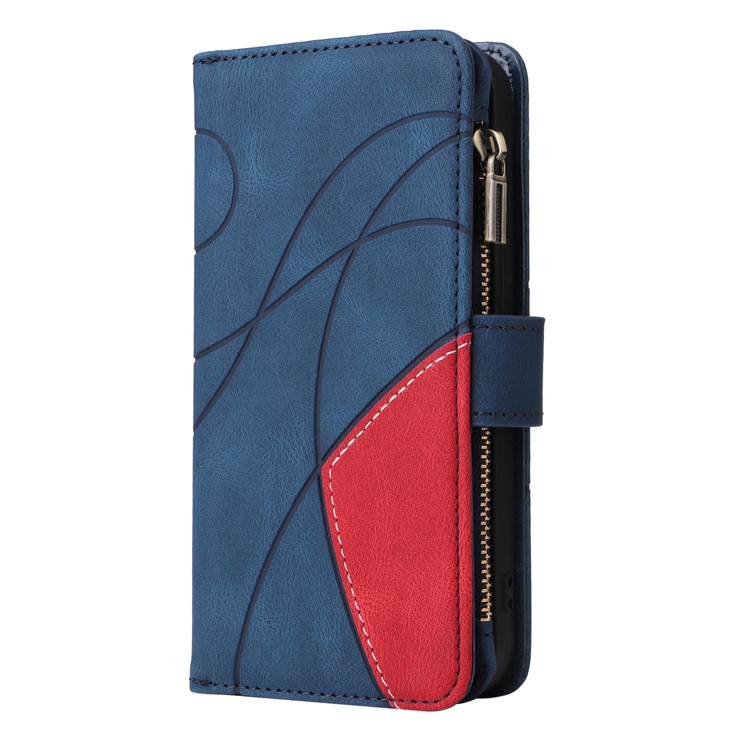 KT Multi-function Series-5 For Samsung Galaxy S20 4G/5G Wallet Phone Covering Imprinted Curved Line Pattern Bi-color PU Leather Coated TPU Phone Shell Case - Blue
