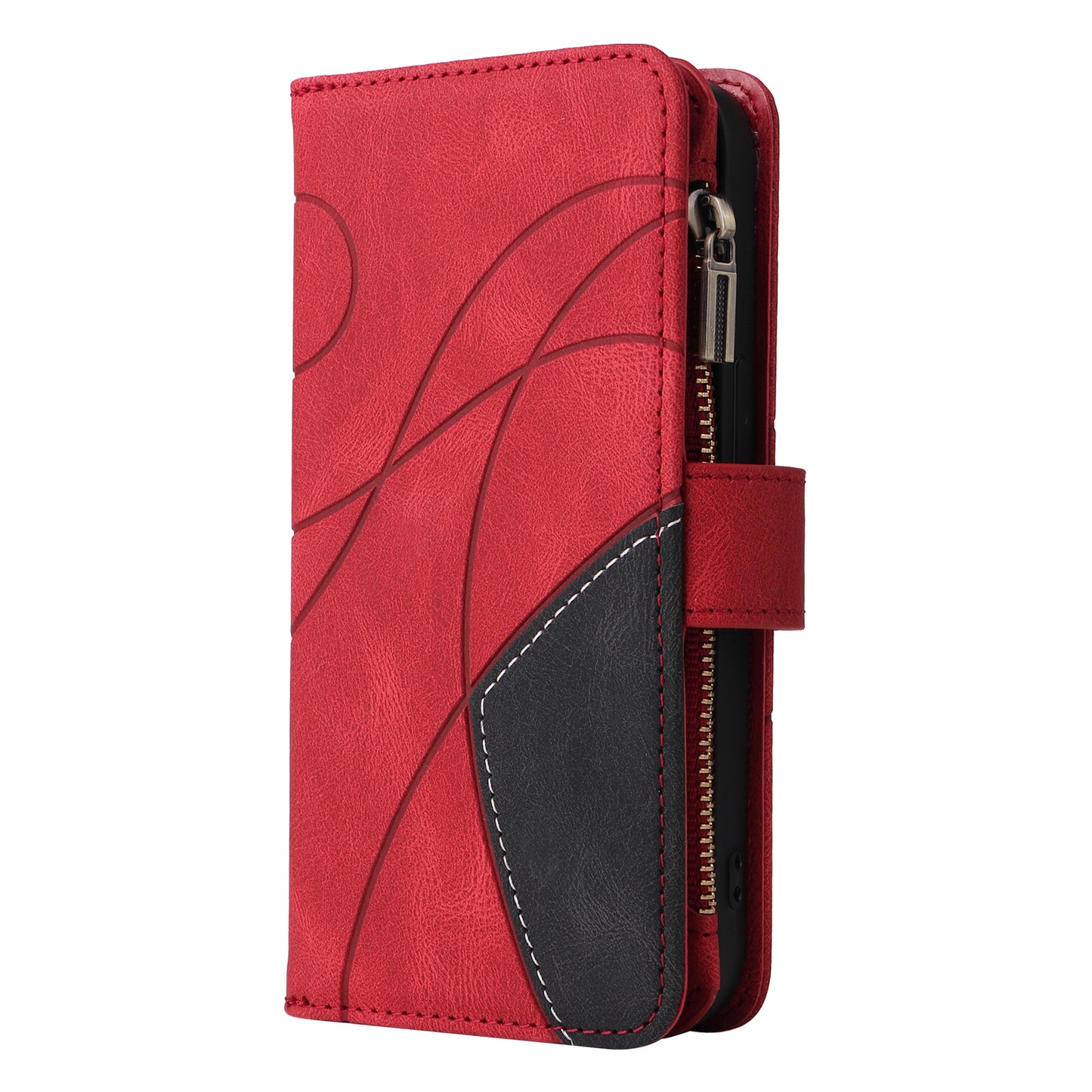 KT Multi-function Series-5 For Samsung Galaxy S20 4G/5G Wallet Phone Covering Imprinted Curved Line Pattern Bi-color PU Leather Coated TPU Phone Shell Case - Red