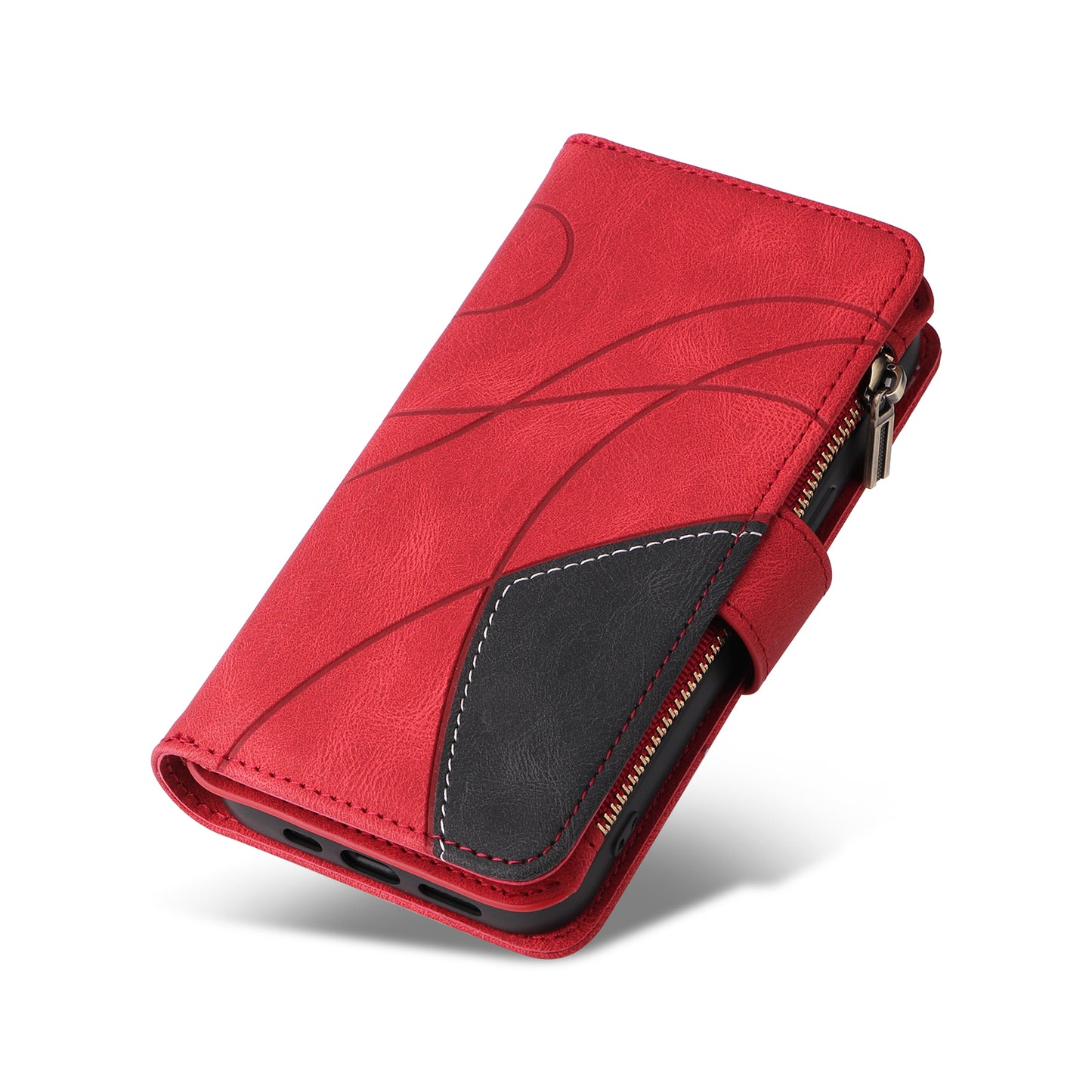 KT Multi-function Series-5 For Samsung Galaxy S20 4G/5G Wallet Phone Covering Imprinted Curved Line Pattern Bi-color PU Leather Coated TPU Phone Shell Case - Red