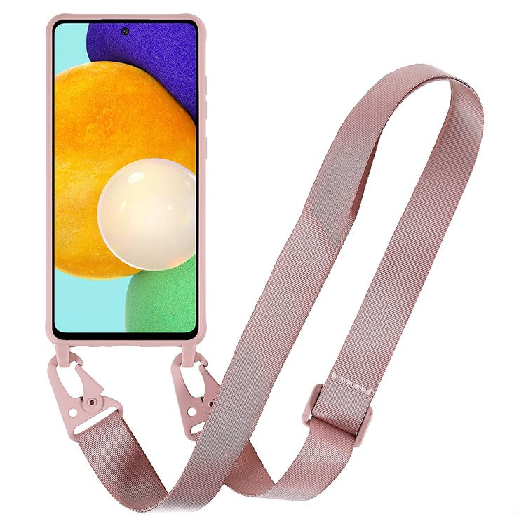 For Samsung Galaxy A52 4G/5G/Galaxy A52s 5G Soft TPU Ultra Thin Phone Case Matte Finish Coating Grip Anti-Fingerprint Cover with Adjustable Strap - Deep Pink