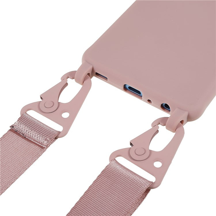 For Samsung Galaxy A52 4G/5G/Galaxy A52s 5G Soft TPU Ultra Thin Phone Case Matte Finish Coating Grip Anti-Fingerprint Cover with Adjustable Strap - Deep Pink