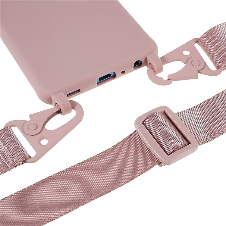 For Samsung Galaxy A52 4G/5G/Galaxy A52s 5G Soft TPU Ultra Thin Phone Case Matte Finish Coating Grip Anti-Fingerprint Cover with Adjustable Strap - Deep Pink